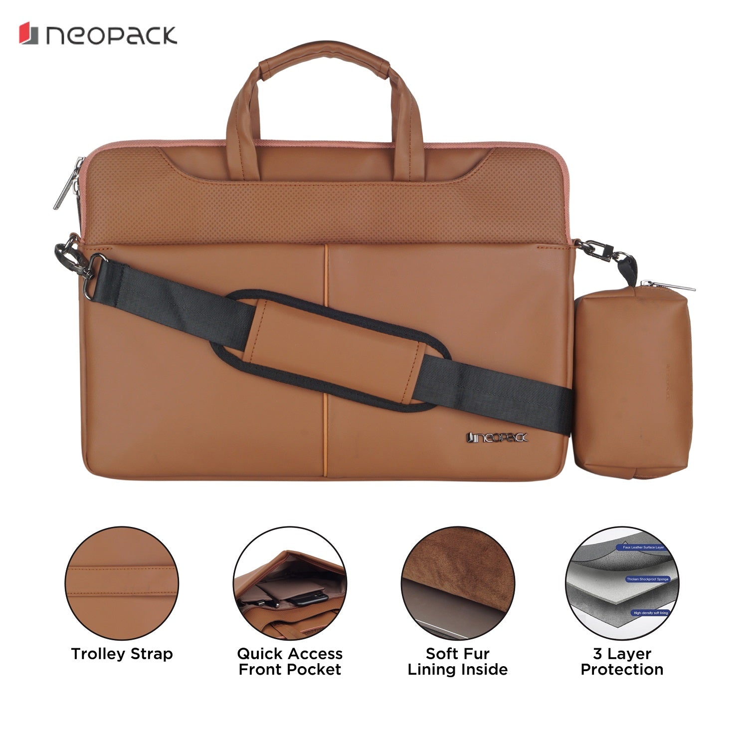 Leather Sleeve with Pouch for Upto 14.2 Macbooks (Tan) – Neopack